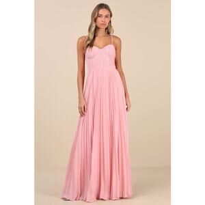 NWT Lulus Admirable Elegance Light Pink Pleated Bustier Maxi Dress Bridesmaid S
